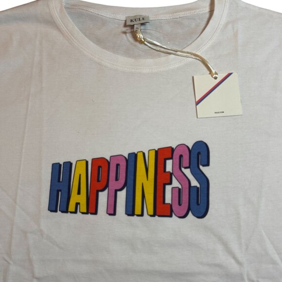 Kule White Organic Cotton "Happiness" Graphic Short Sleeve T-Shirt Size XL - Picture 2 of 5